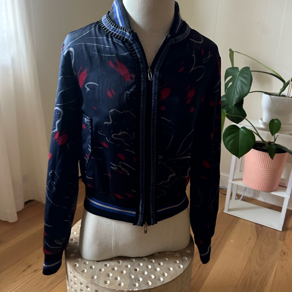 Giorgio Armani Dark Blue and Crimson Bomber Jacket